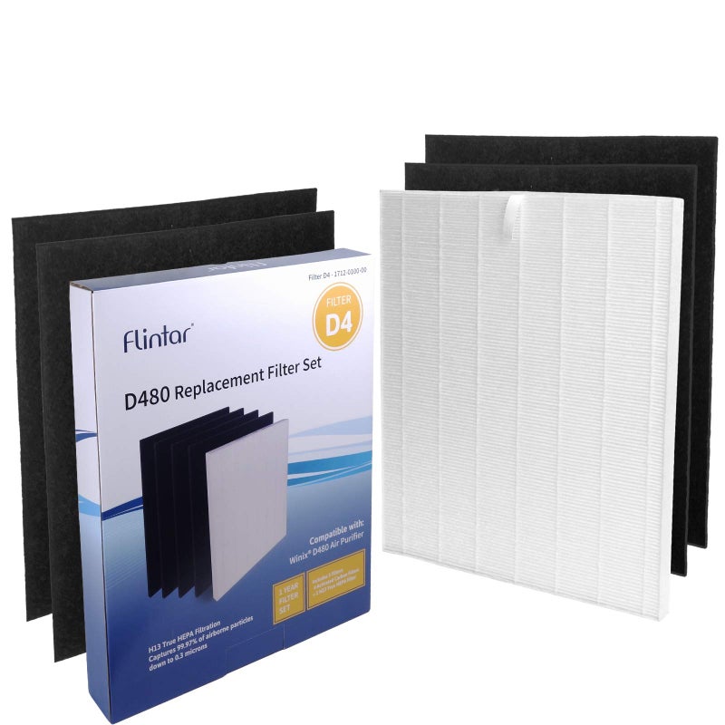 Flintar D480 Filter D4, Compatible with Winix D480 Air Purifier, H13 Grade Filtration and 4 Activated Carbon Filters, Item Number 1712-0100-02, D4-Filter - Image 1